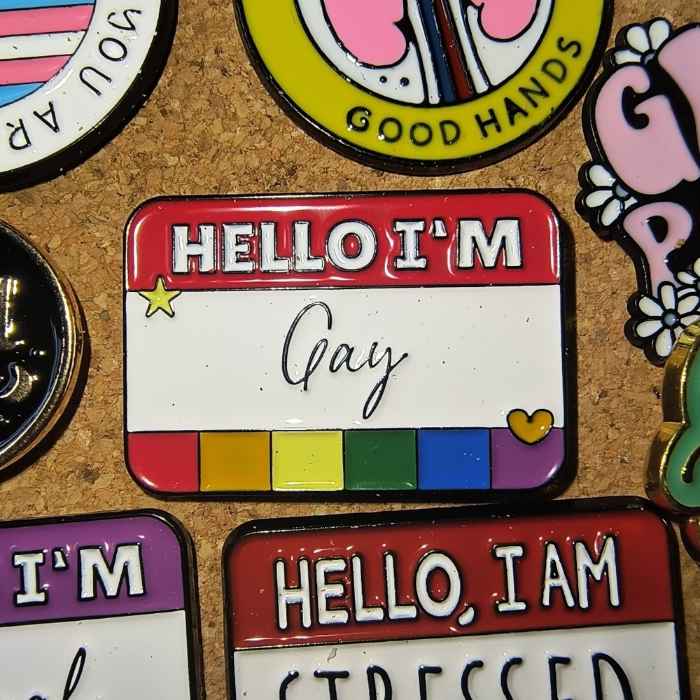 Hello I'm Gay Rainbow Name Badge Enamel Pin